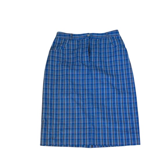 Liz Claiborne Dresses & Skirts - 80s Liz Claiborne Vintage Blue Plaid Cotton Pencil Skirt High Waisted 8 fits S
